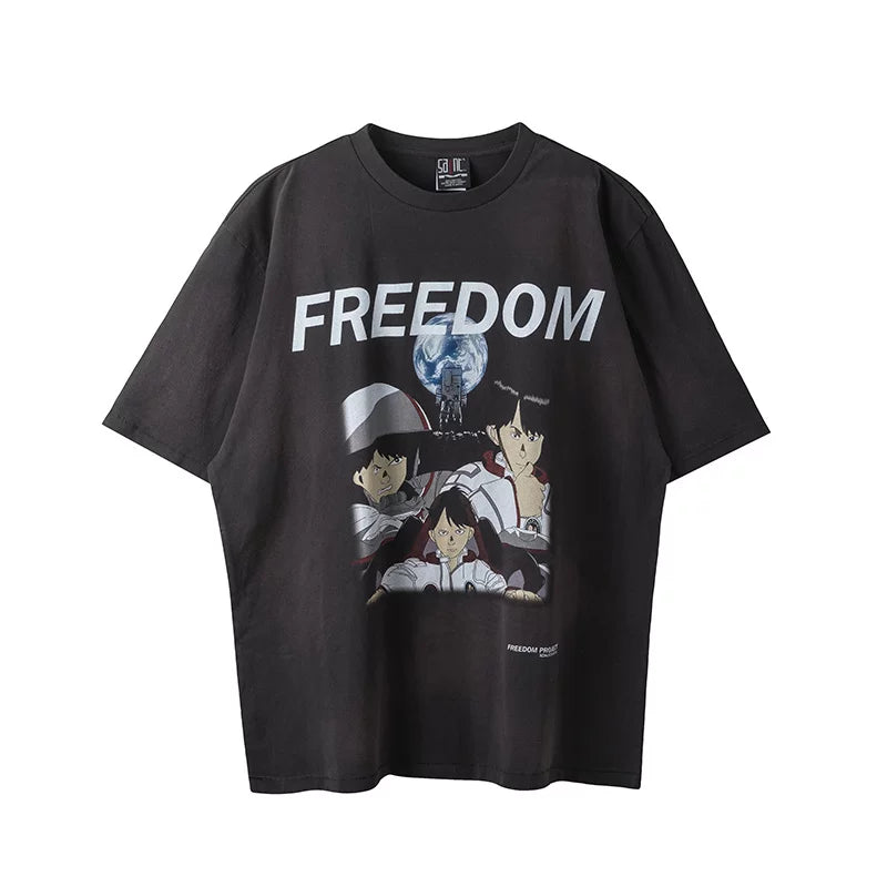 Saint Michael "FREEDOM" Anime Sci-Fi Graphic Vintage T-Shirt - Black