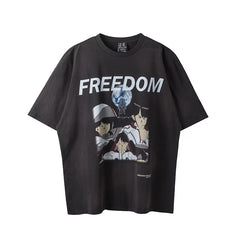Saint Michael "FREEDOM" Anime Sci-Fi Graphic Vintage T-Shirt - Black