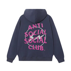 Anti Social Social Club Pink Lightning Circle Logo Hoodie - Navy Blue