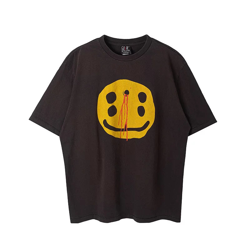 Saint Michael Multi-Eye Yellow Smiley Graphic Vintage T-Shirt - Black
