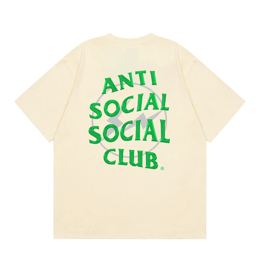 Anti Social Social Club Green Lightning Circle Logo T-Shirt - Cream