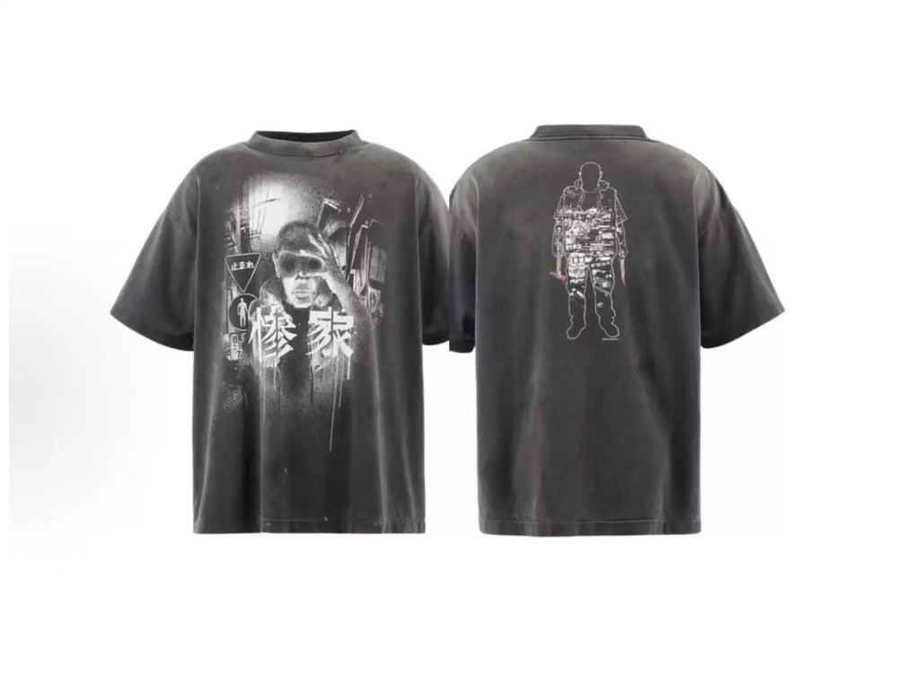 Saint Michael Portrait Graphic Vintage T-Shirt - Black