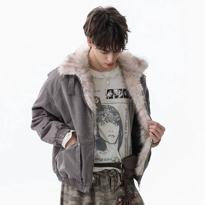 NOAH MARS American casual old money style stand up collar winter warm cotton coat seat mountain carved fur collar jacket cotton coat men