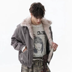 NOAH MARS American casual old money style stand up collar winter warm cotton coat seat mountain carved fur collar jacket cotton coat men