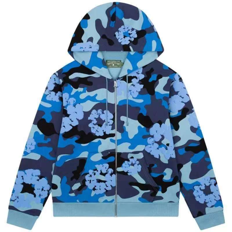 Denim Tears Camo Cotton Wreath Full Zip-Up Hoodie - Blue Camo