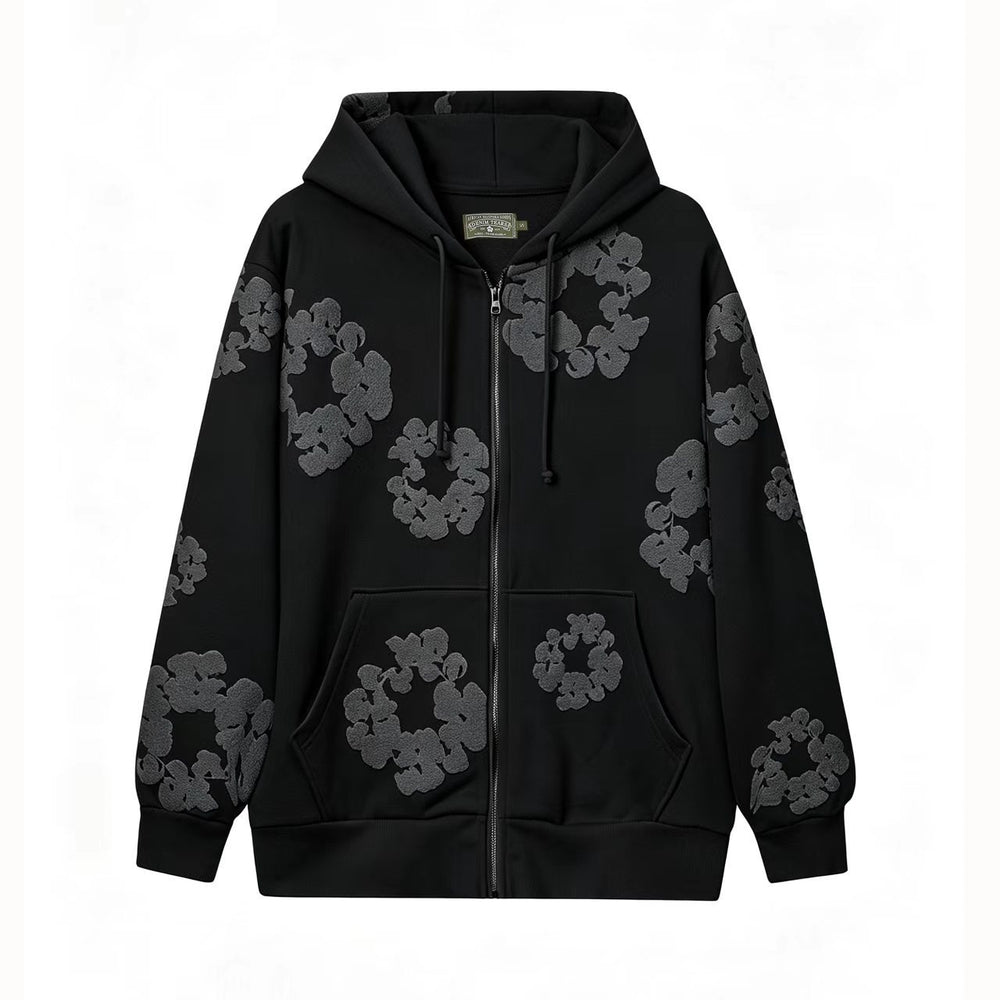 Denim Tears Cotton Wreath Full Zip-Up Hoodie - Black/Dark Grey
