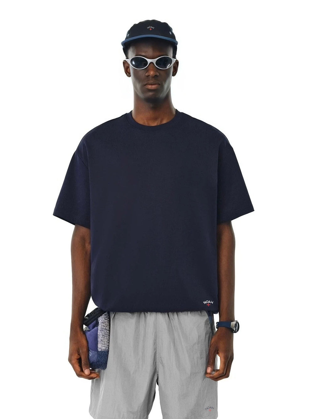 NOAH MARS Embroidered Small Cross at the Left Bottom, Simple and Versatile Casual Men's Cotton Trendy Short Sleeve T-shirt