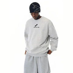 NOAH MARS niche trendy brand two bar wave American casual gray thread splicing men's round neck sweatshirt