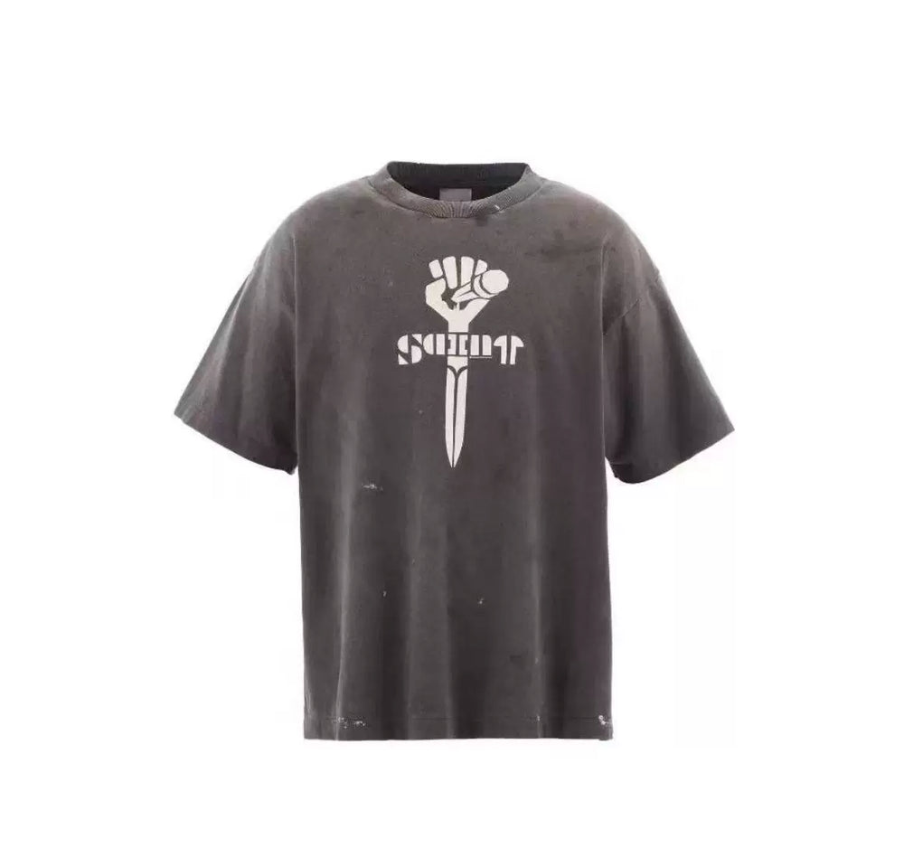 Saint Michael Fist & Sword Logo Vintage T-Shirt - Black
