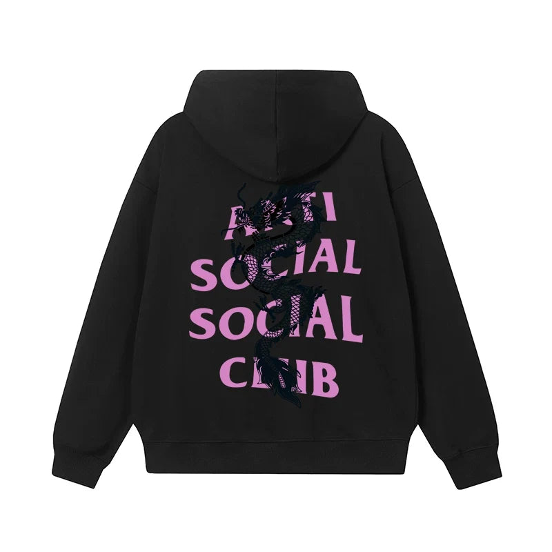Anti Social Social Club Dragon Pink Logo Hoodie - Black