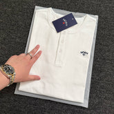 NOAH MARS Henry collar embroidered small logo cross American casual old money style antibacterial cotton short sleeved T-shirt for men