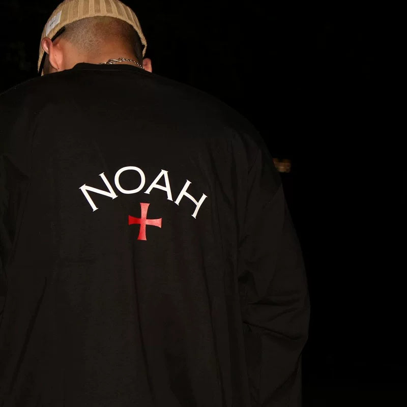 NOAH BWCJ European and American trendy brand loose cross print long sleeved T-shirt for men and women, heavy-duty pure cotton couple base shirt