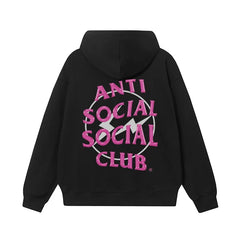 Anti Social Social Club Pink Lightning Circle Logo Hoodie - Black