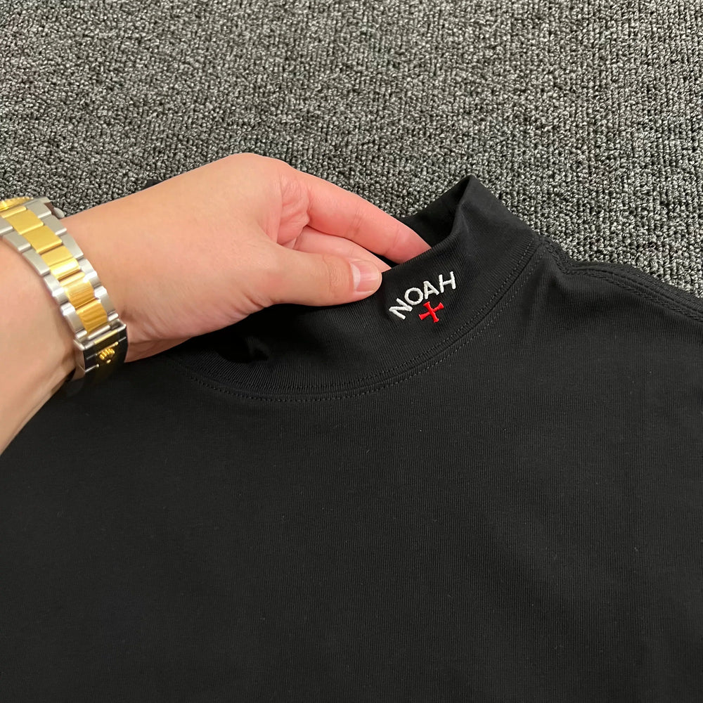 Noah mars niche tide brand micro -high neckline embroidery small label American bottoming trend long -sleeved T -shirt male