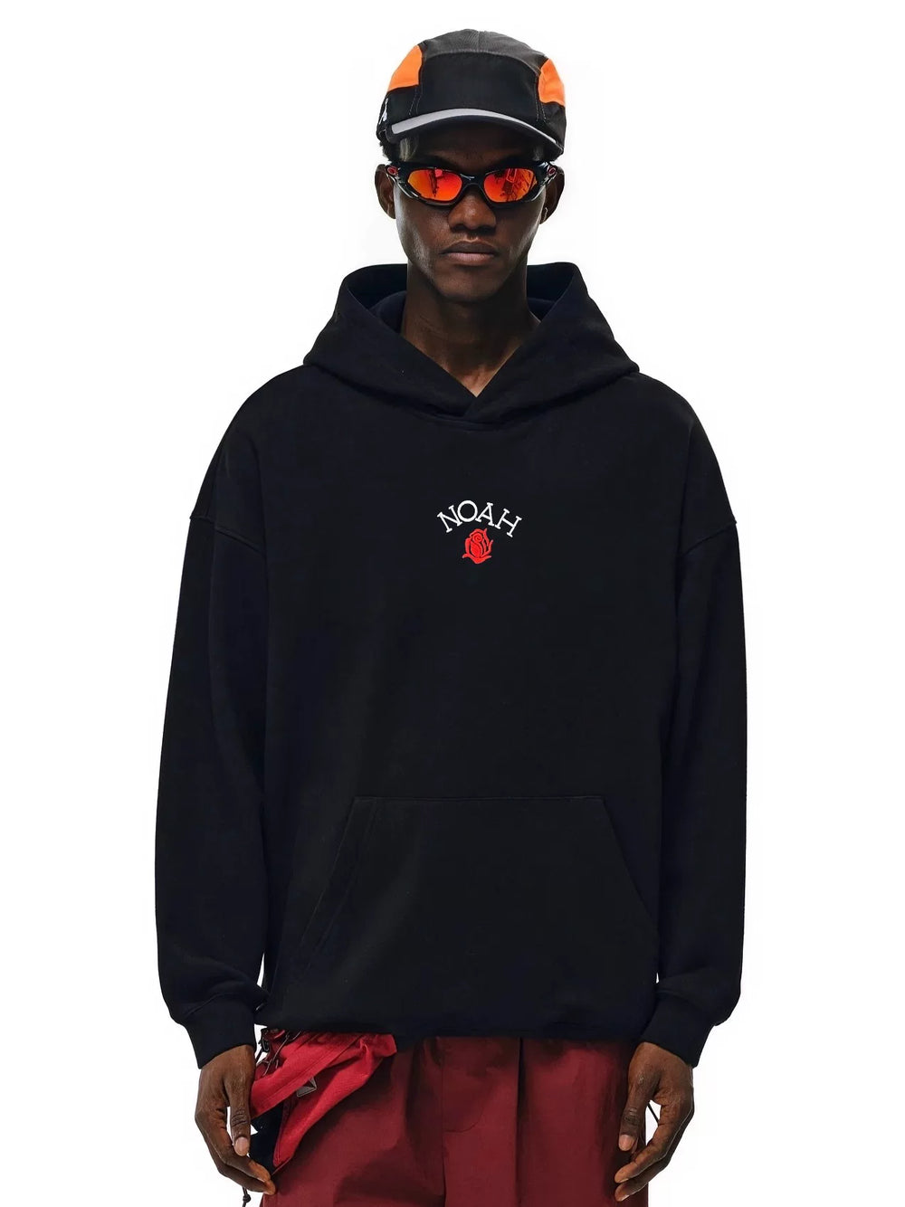 NOAH MARS niche trendy brand small rose embroidery American casual heavyweight thread splicing trendy hooded sweatshirt