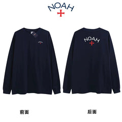 NOAH BWCJ European and American trendy brand loose cross print long sleeved T-shirt for men and women, heavy-duty pure cotton couple base shirt