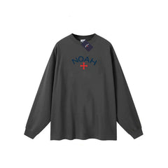 NOAH niche American trendy brand matcha gray cross casual loose men's heavyweight cotton long sleeved T-shirt couple