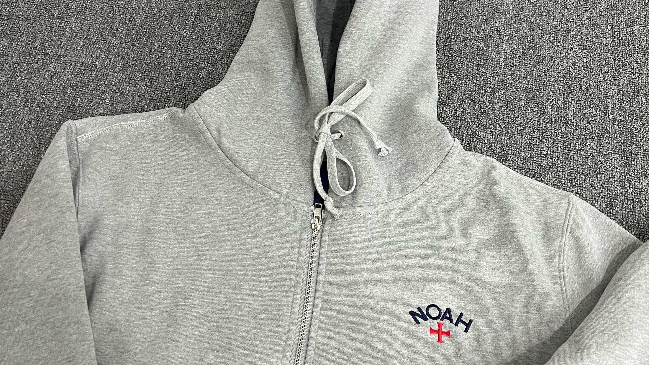 NOAH MARS niche trend brand embroidered small logo cross hooded sweatshirt cardigan trendy gray zipper jacket