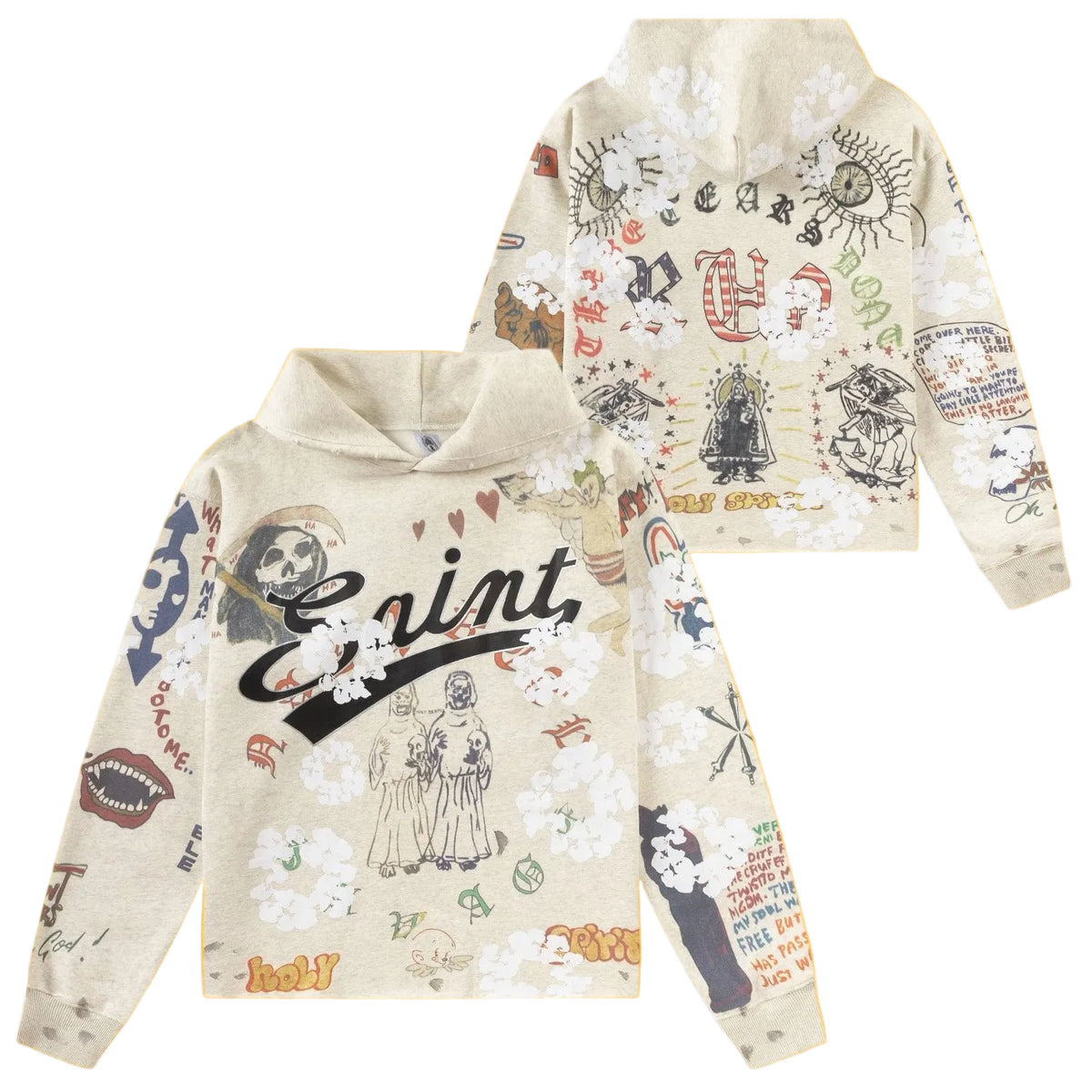 Saint Michael Multi-Graphic Patchwork Doodle Hoodie - Off-White