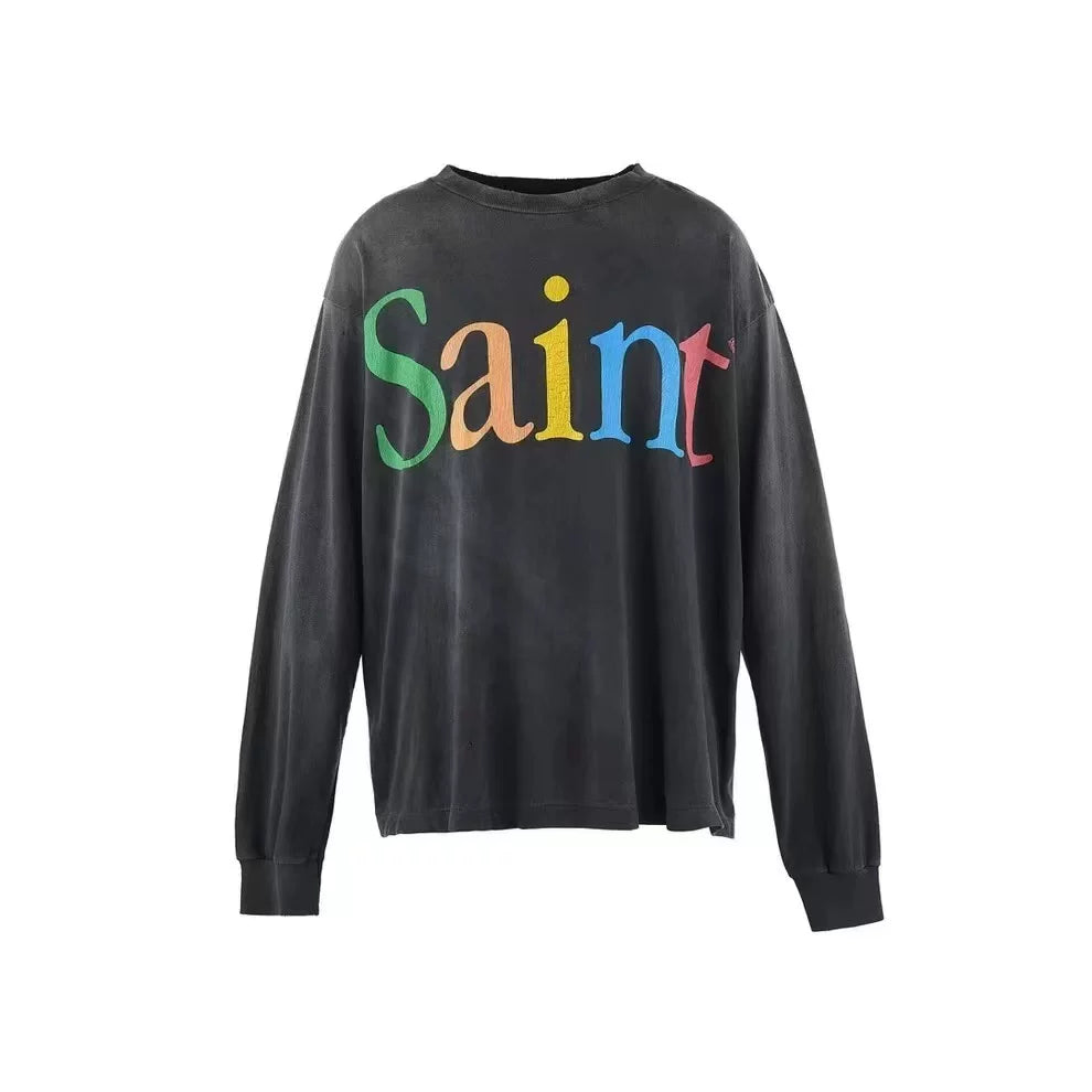 Saint Michael Rainbow "Saint" Logo Long Sleeve - Black