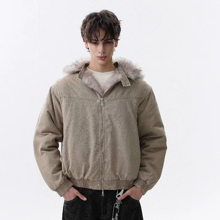NOAH MARS American retro mountain carved fur collar detachable hooded cotton jacket men's winter loose warm jacket
