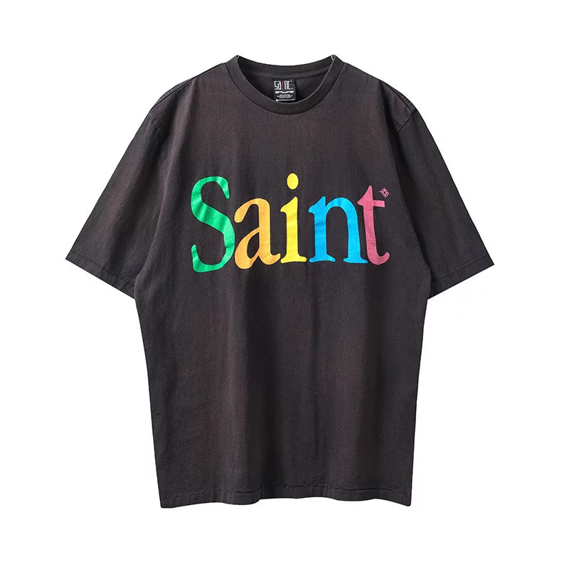 Saint Michael Multi-Color Gradient "Saint" Logo Vintage T-Shirt - Black