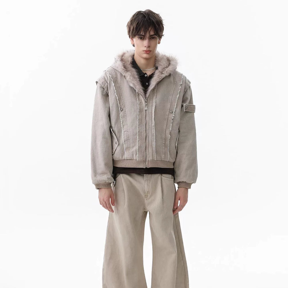 NOAH MARS American casual old money style winter warm cotton jacket with mountain carving and velvet short hooded cotton jacket for men