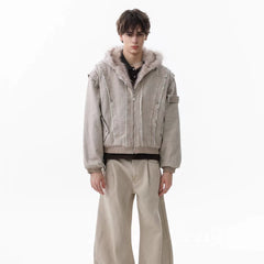 NOAH MARS American casual old money style winter warm cotton jacket with mountain carving and velvet short hooded cotton jacket for men