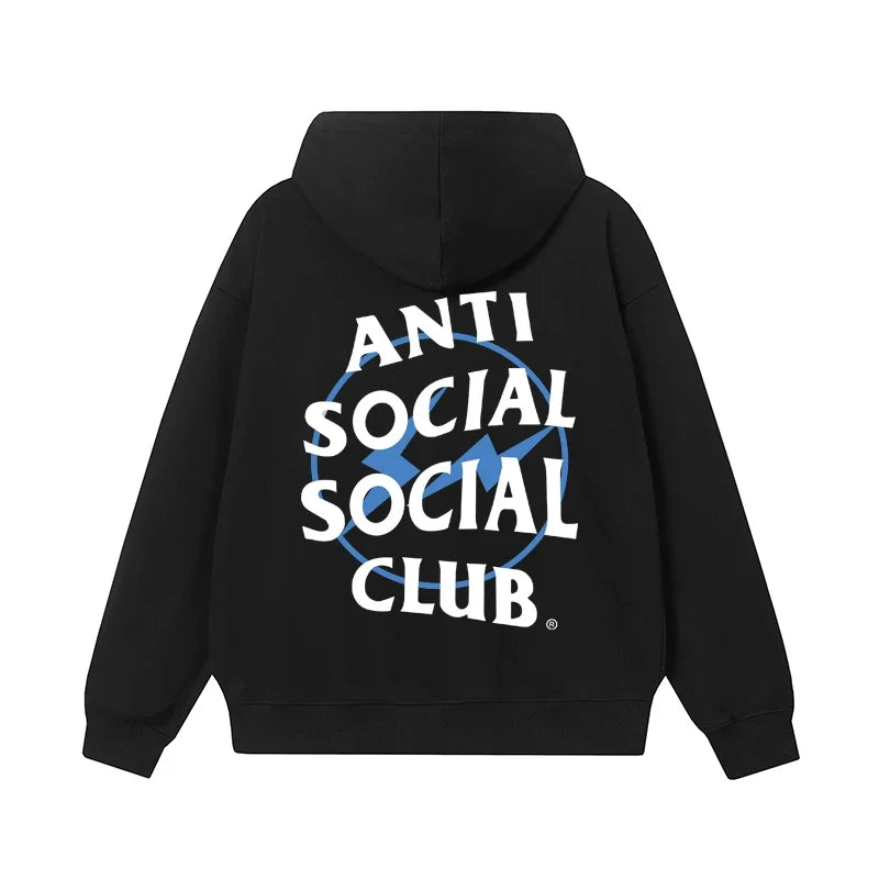 Anti Social Social Club Blue Circle Logo Hoodie - Black/White