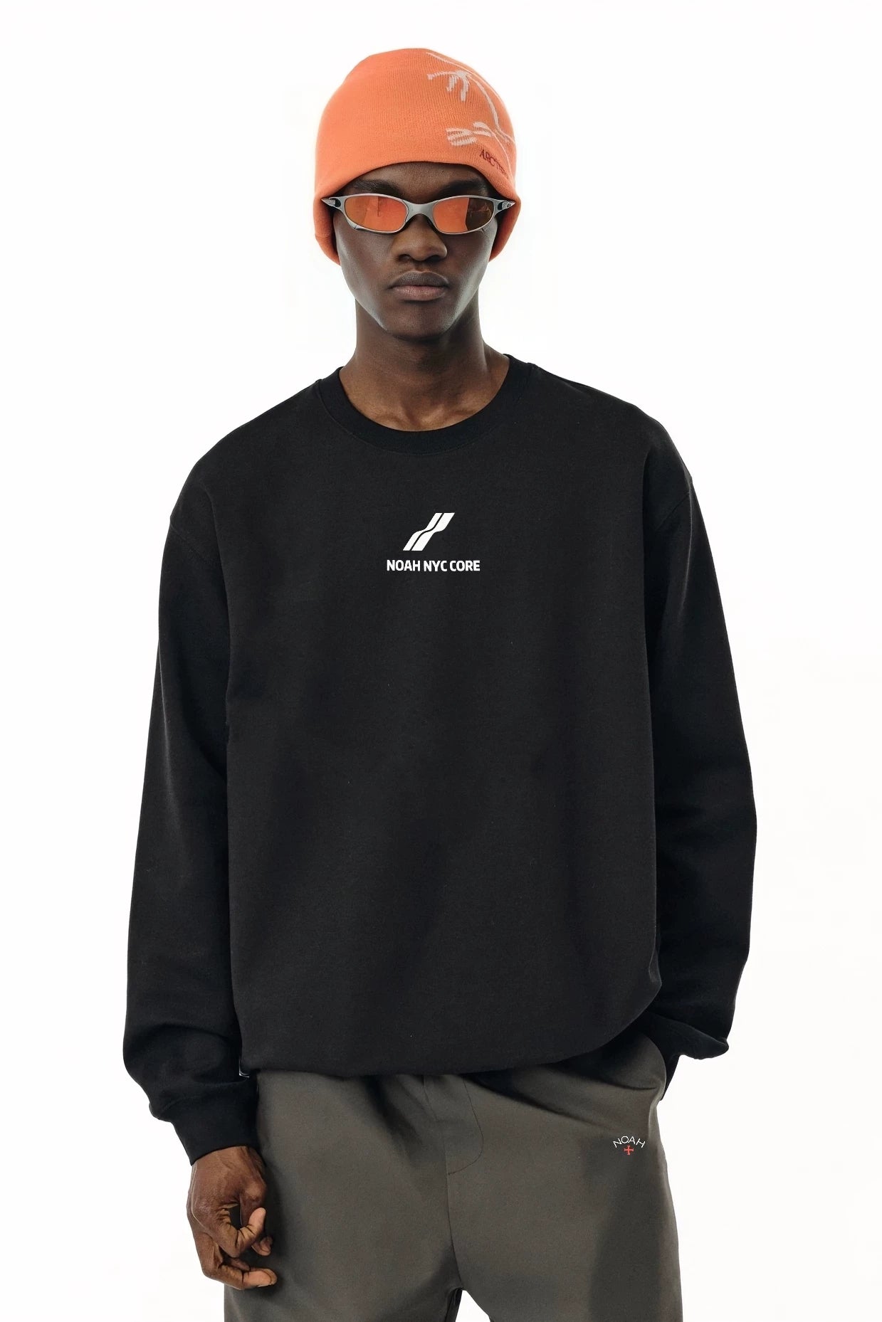NOAH MARS niche trendy brand two bar wave American casual gray thread splicing men's round neck sweatshirt
