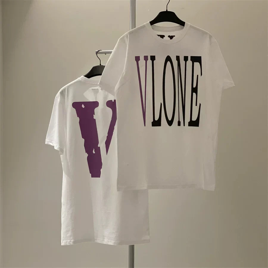 Vlone Stacked Logo Graphic T-Shirt - White/Purple