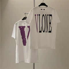 Vlone Stacked Logo Graphic T-Shirt - White/Purple