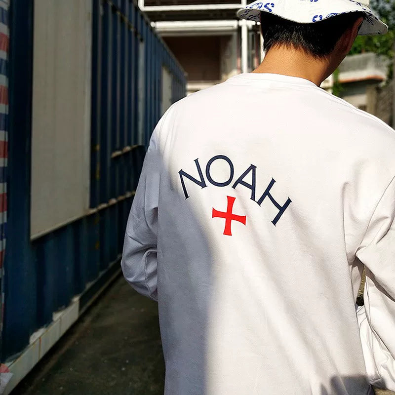 NOAH BWCJ European and American trendy brand loose cross print long sleeved T-shirt for men and women, heavy-duty pure cotton couple base shirt