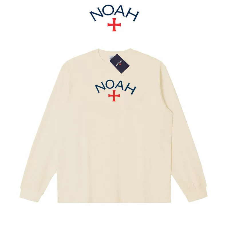 NOAH niche American trendy brand matcha gray cross casual loose men's heavyweight cotton long sleeved T-shirt couple