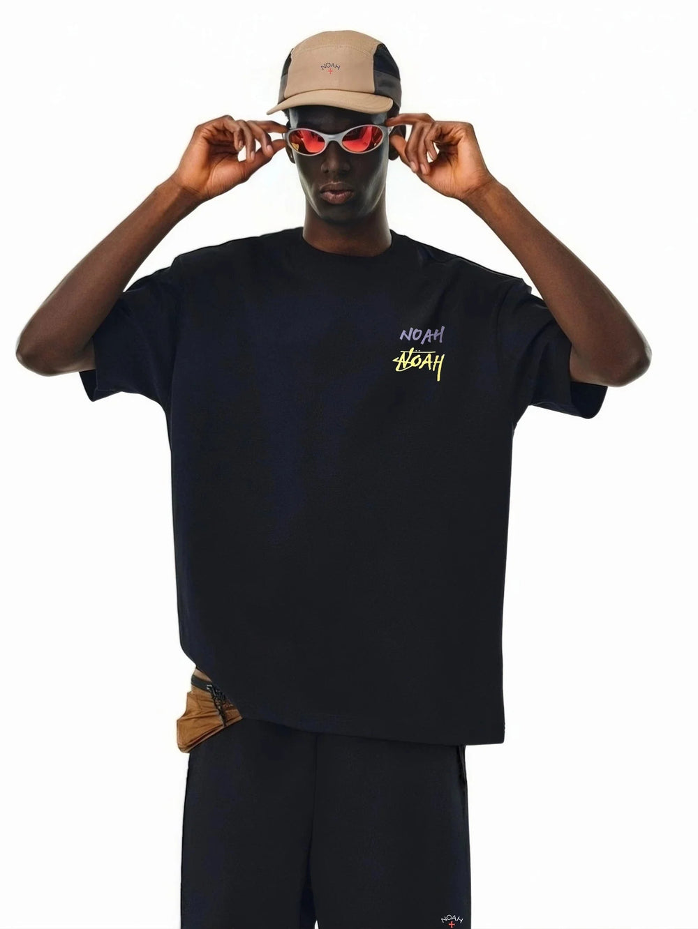 NOAH MARS niche trendy brand left double row small logo calligraphy American casual men's trendy pure cotton short sleeved T-shirt