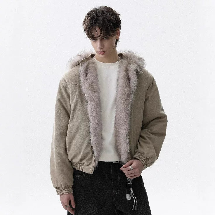 NOAH MARS American retro mountain carved fur collar detachable hooded cotton jacket men's winter loose warm jacket