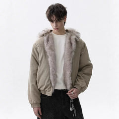 NOAH MARS American retro mountain carved fur collar detachable hooded cotton jacket men's winter loose warm jacket