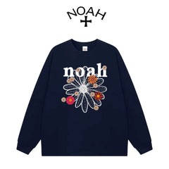 NOAH Spring and Autumn Small Daisy Letter Printed Round Neck Long Sleeve T-shirt for Men and Women, American Couple, Pure Cotton Loose Top
