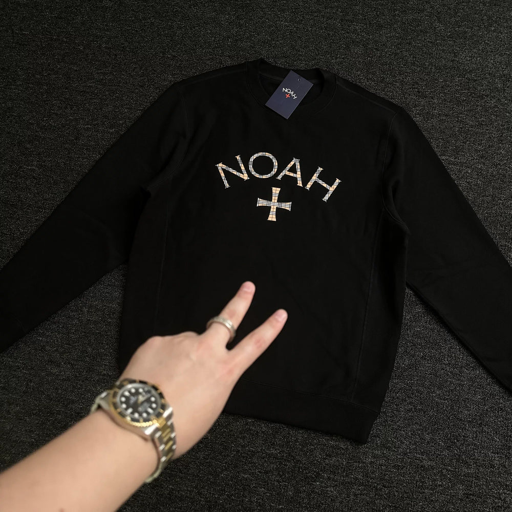 NOAH MARS niche trendy brand checkered cross American casual thread splicing trendy heavyweight round neck sweatshirt