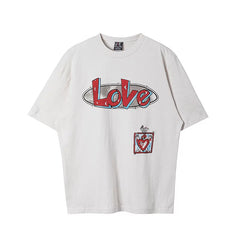 Saint Michael "Love" Graffiti & Heart Graphic Vintage T-Shirt - Off-White
