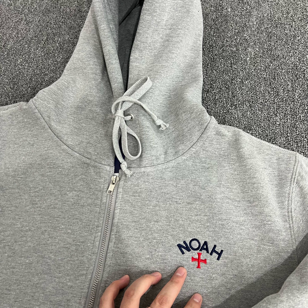 NOAH MARS niche trend brand embroidered small logo cross hooded sweatshirt cardigan trendy gray zipper jacket