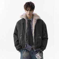 NOAH MARS American casual old money style stand up collar winter warm cotton coat seat mountain carved fur collar jacket cotton coat men