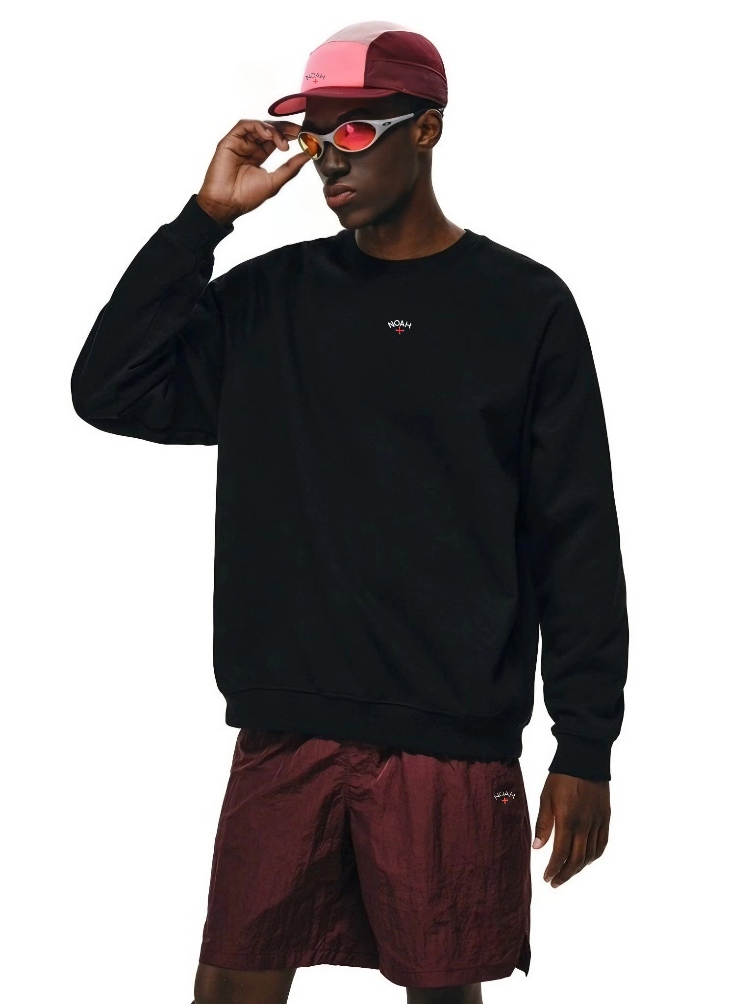 NOAH MARS niche trendy brand chest badge embroidered cross American casual thread splicing round neck sweatshirt