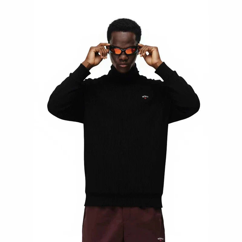 NOAH MARS high neck base shirt American casual small logo cross embroidery long sleeved T-shirt warm pullover for men