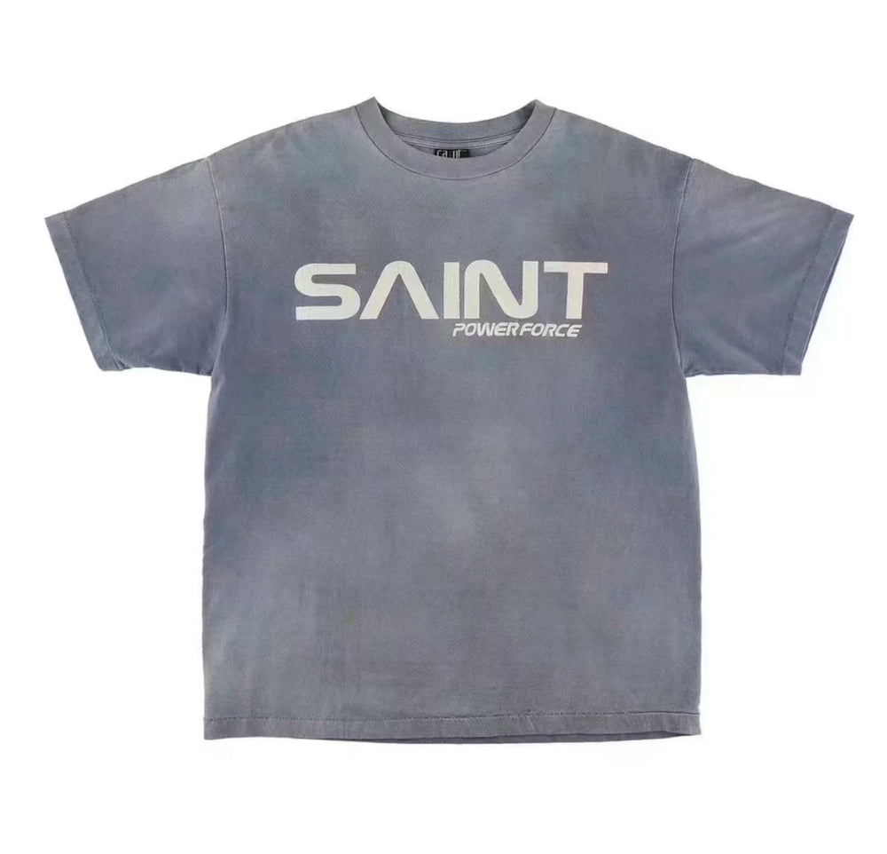 Saint Michael "SAINT POWERFORCE" Vintage T-Shirt - Grey-Blue