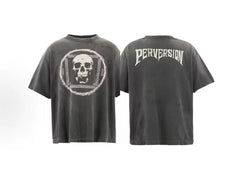 Saint Michael Skull & "PERVERSION" Vintage T-Shirt - Black