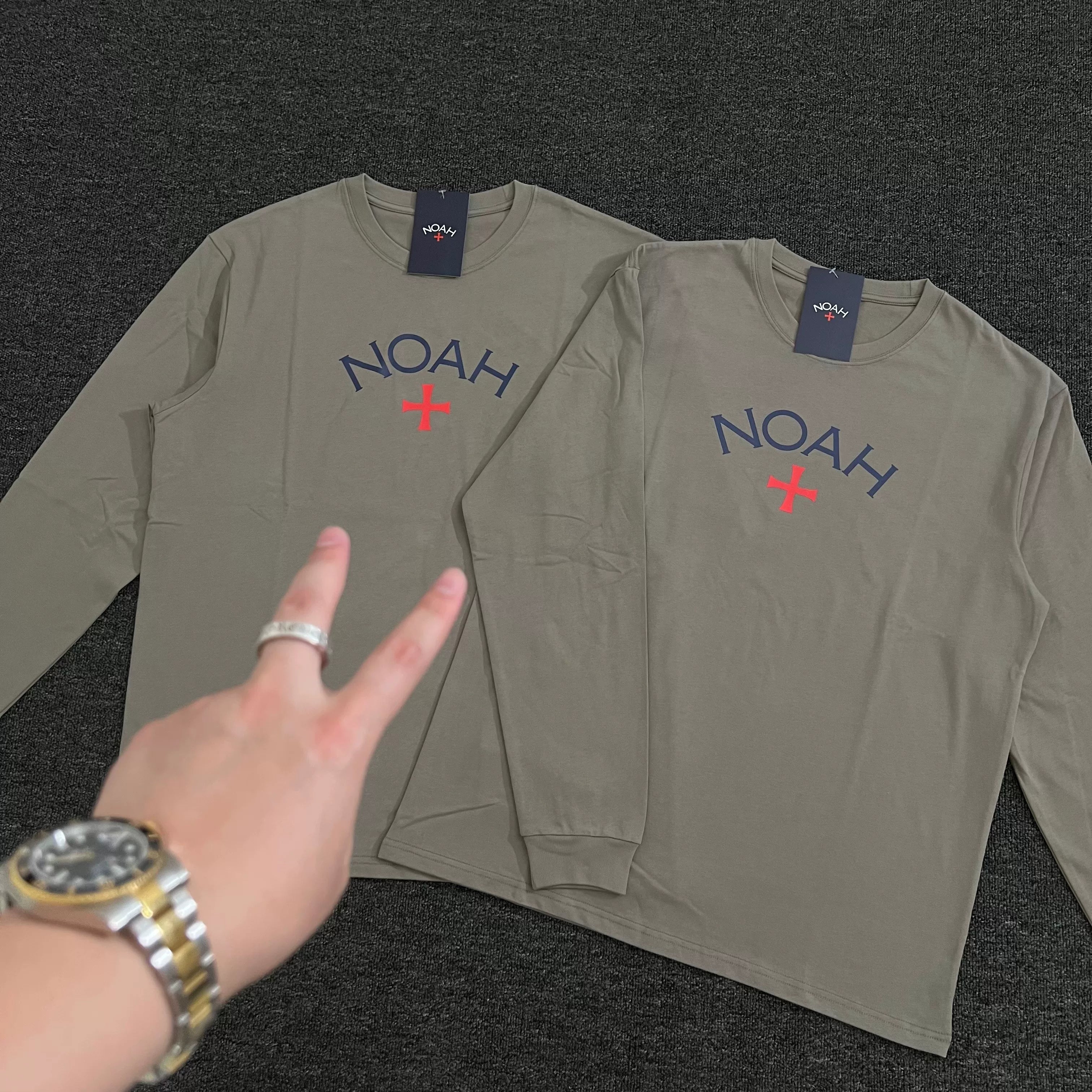 NOAH niche American trendy brand matcha gray cross casual loose men's heavyweight cotton long sleeved T-shirt couple