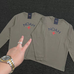 NOAH niche American trendy brand matcha gray cross casual loose men's heavyweight cotton long sleeved T-shirt couple