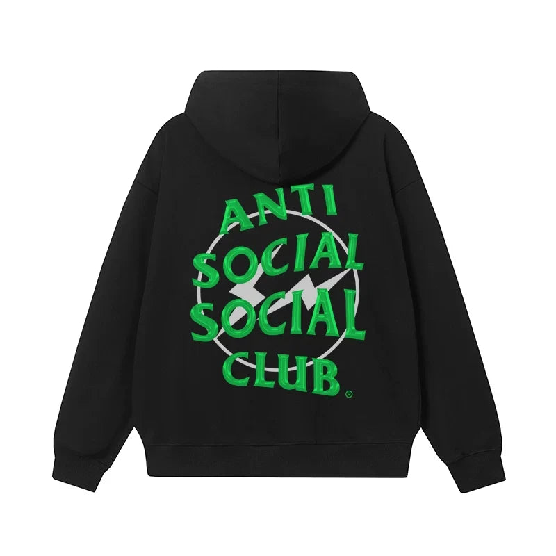 Anti Social Social Club Green Lightning Circle Logo Hoodie - Black