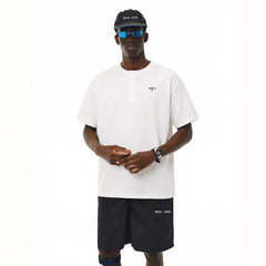NOAH MARS Henry collar embroidered small logo cross American casual old money style antibacterial cotton short sleeved T-shirt for men